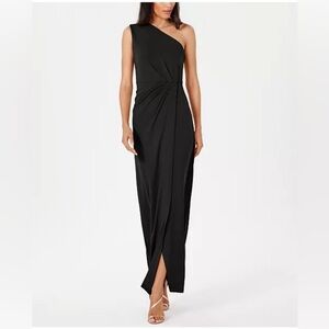 Calvin Klein Draped One Shoulder Black Gown, Size 12, worn once!!